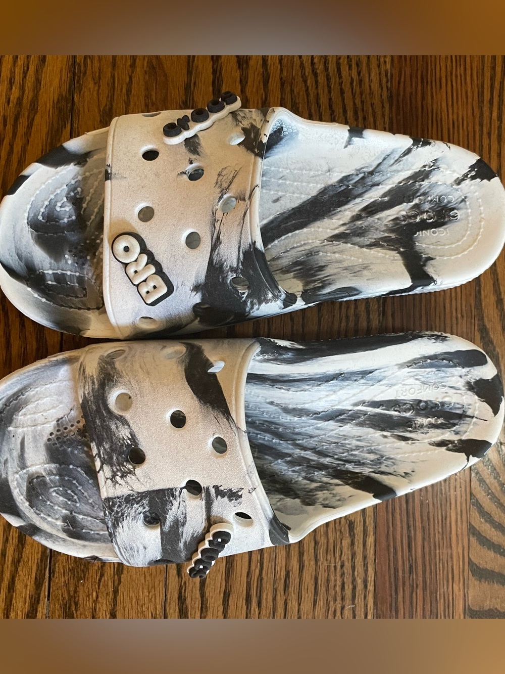 CROCS Black and White Marble Slide Sandals